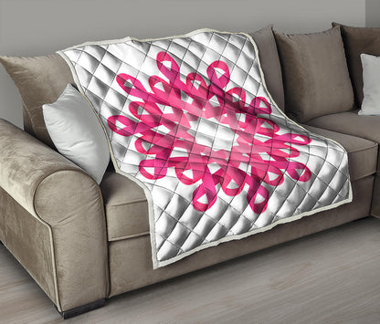 Pink Breast Cancer Ribbon Flower Print Quilt