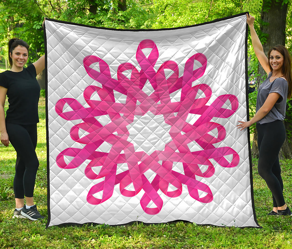 Pink Breast Cancer Ribbon Flower Print Quilt