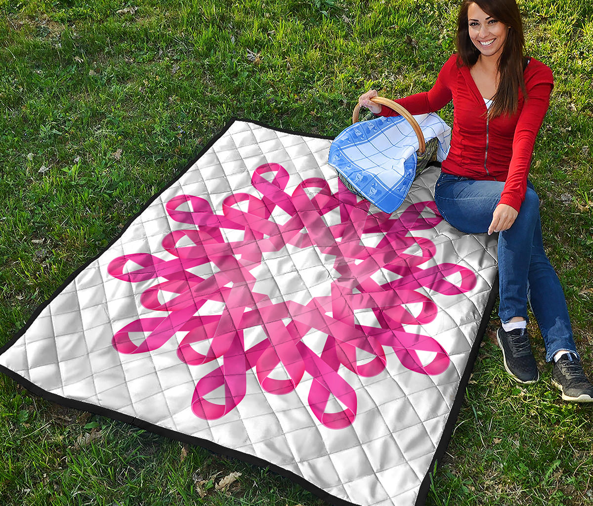 Pink Breast Cancer Ribbon Flower Print Quilt