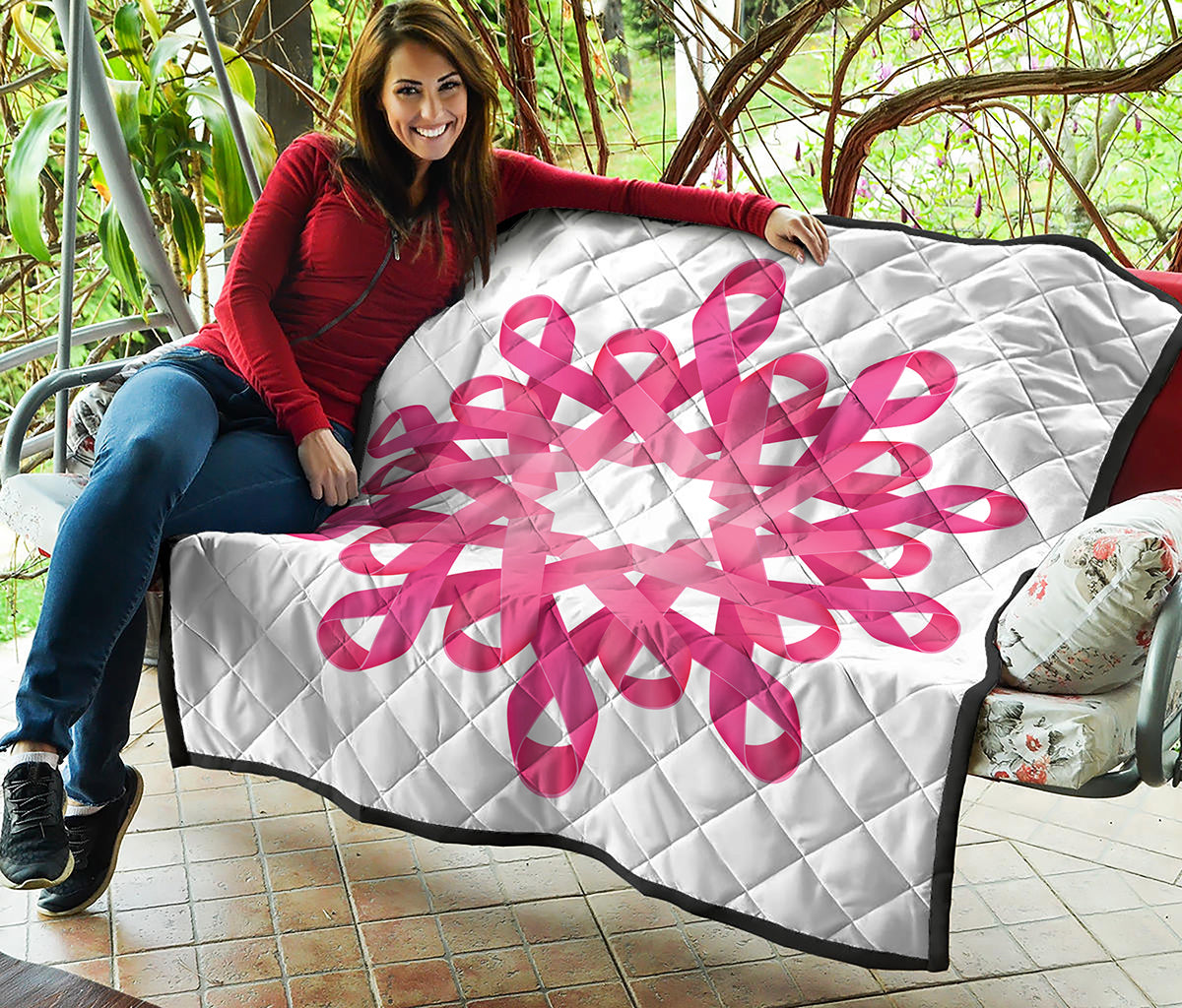 Pink Breast Cancer Ribbon Flower Print Quilt