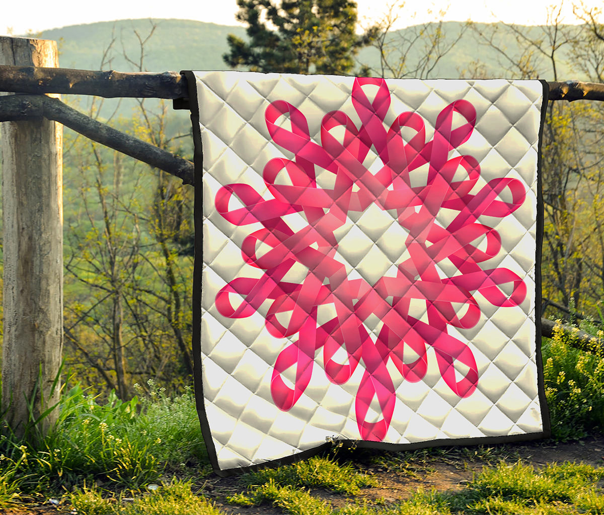 Pink Breast Cancer Ribbon Flower Print Quilt
