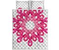 Pink Breast Cancer Ribbon Flower Print Quilt Bed Set