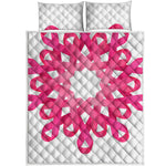 Pink Breast Cancer Ribbon Flower Print Quilt Bed Set