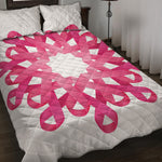 Pink Breast Cancer Ribbon Flower Print Quilt Bed Set