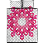Pink Breast Cancer Ribbon Flower Print Quilt Bed Set