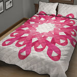 Pink Breast Cancer Ribbon Flower Print Quilt Bed Set