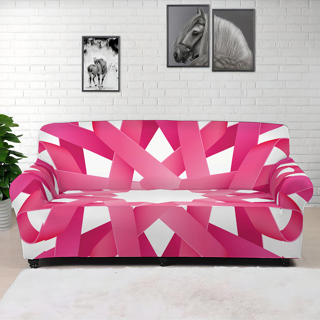 Pink Breast Cancer Ribbon Flower Print Sofa Cover
