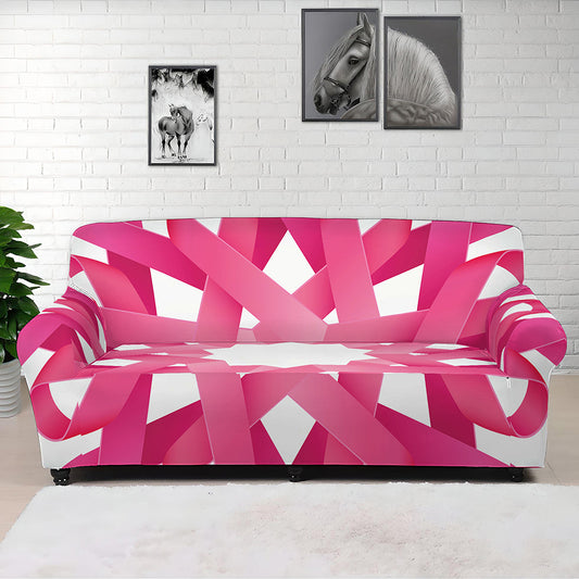 Pink Breast Cancer Ribbon Flower Print Sofa Cover