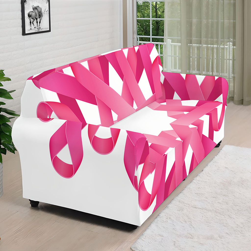 Pink Breast Cancer Ribbon Flower Print Sofa Cover