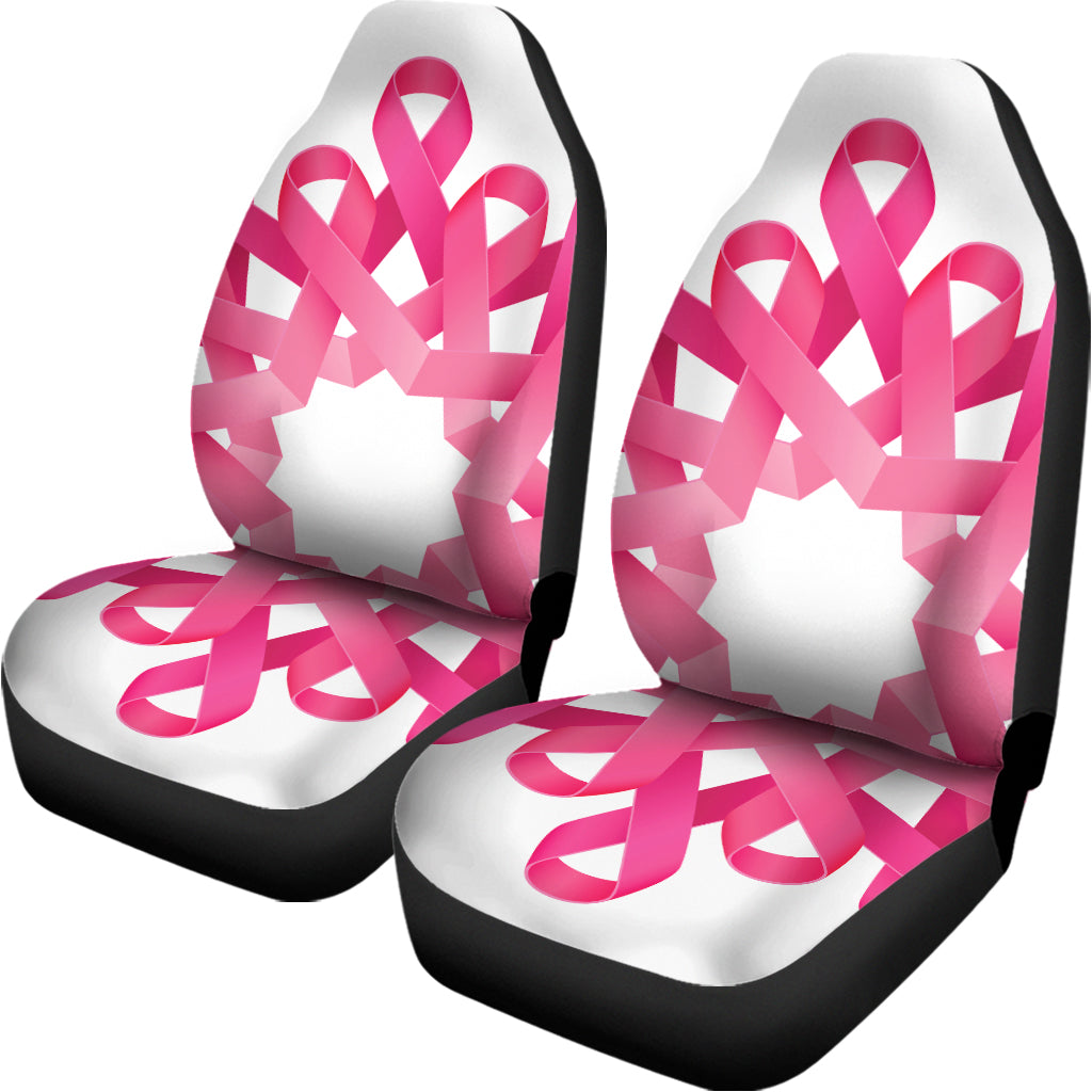 Pink Breast Cancer Ribbon Flower Print Universal Fit Car Seat Covers