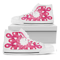 Pink Breast Cancer Ribbon Flower Print White High Top Sneakers