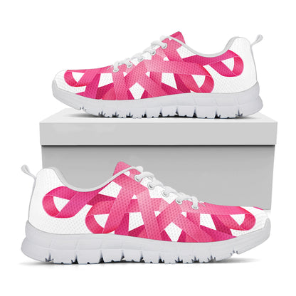 Pink Breast Cancer Ribbon Flower Print White Sneakers