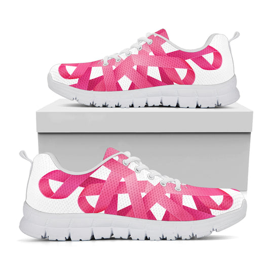 Pink Breast Cancer Ribbon Flower Print White Sneakers