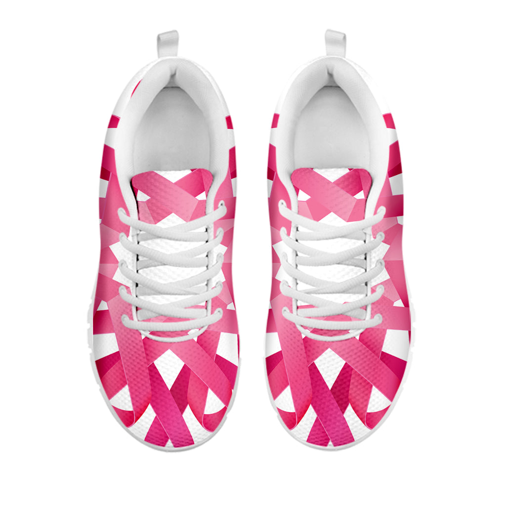 Pink Breast Cancer Ribbon Flower Print White Sneakers