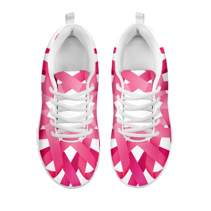 Pink Breast Cancer Ribbon Flower Print White Sneakers