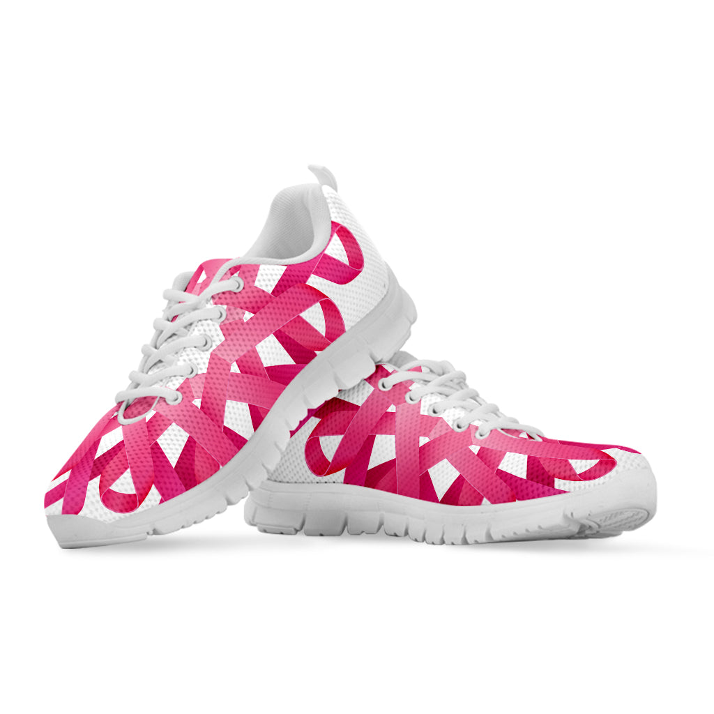 Pink Breast Cancer Ribbon Flower Print White Sneakers