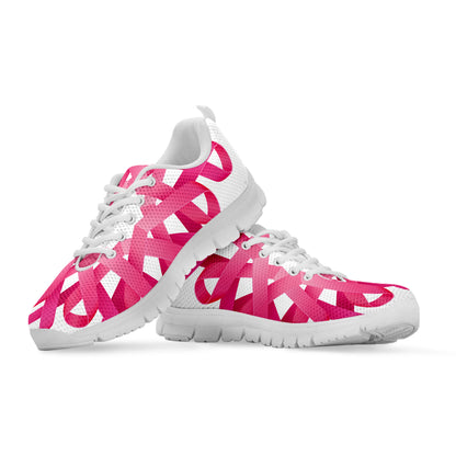 Pink Breast Cancer Ribbon Flower Print White Sneakers