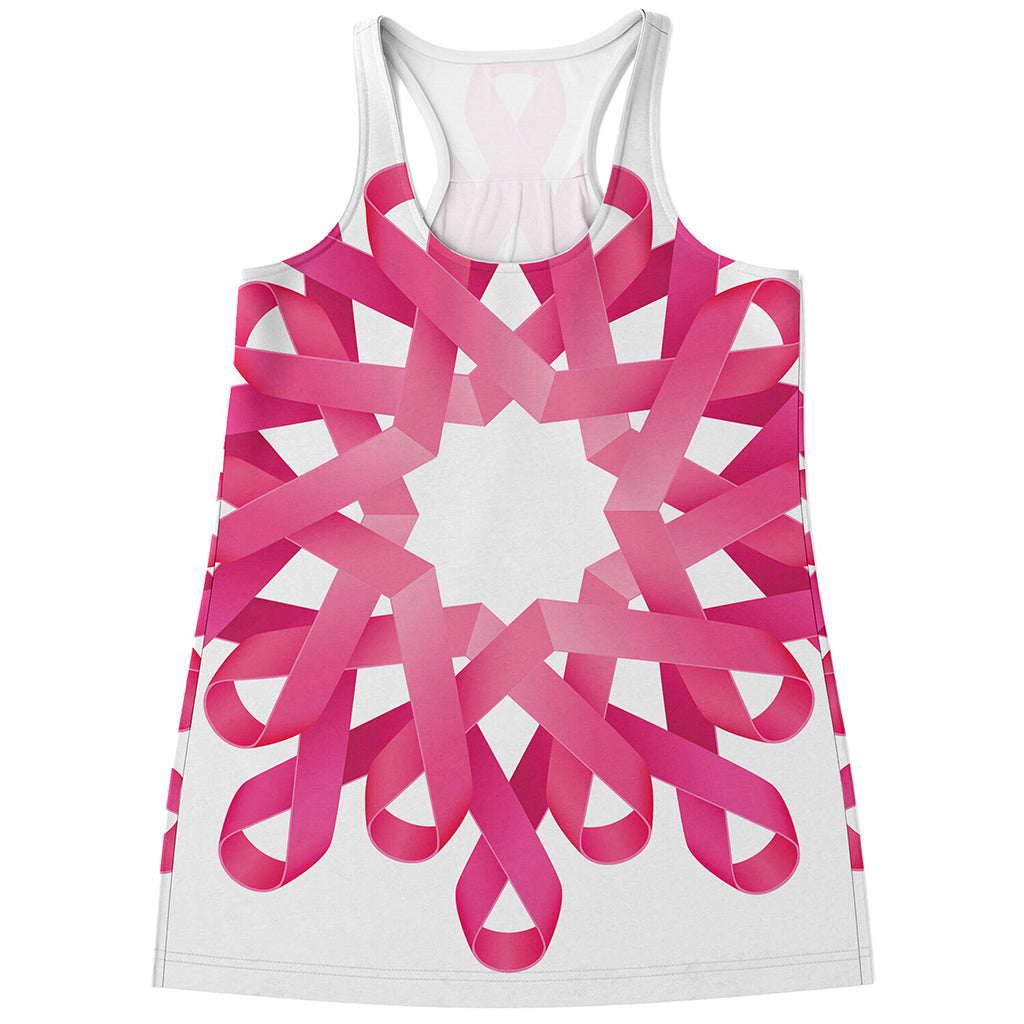 Pink Breast Cancer Ribbon Flower Print Women's Racerback Tank Top