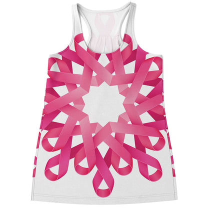 Pink Breast Cancer Ribbon Flower Print Women's Racerback Tank Top