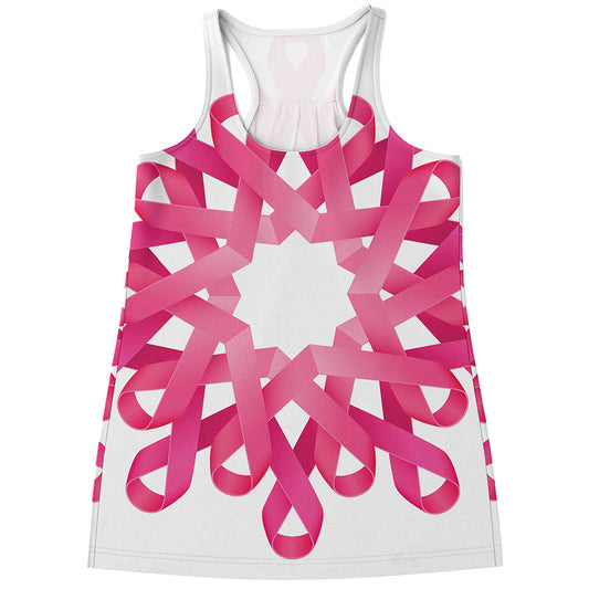 Pink Breast Cancer Ribbon Flower Print Women's Racerback Tank Top