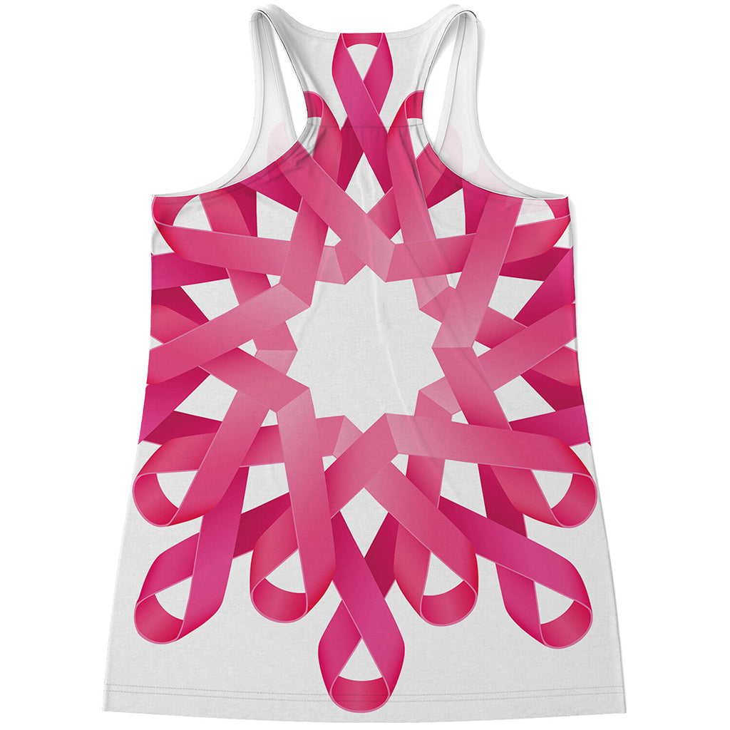Pink Breast Cancer Ribbon Flower Print Women's Racerback Tank Top