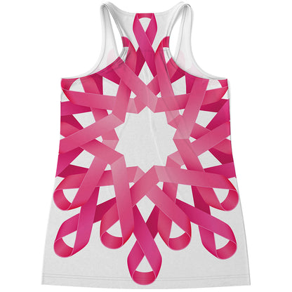 Pink Breast Cancer Ribbon Flower Print Women's Racerback Tank Top