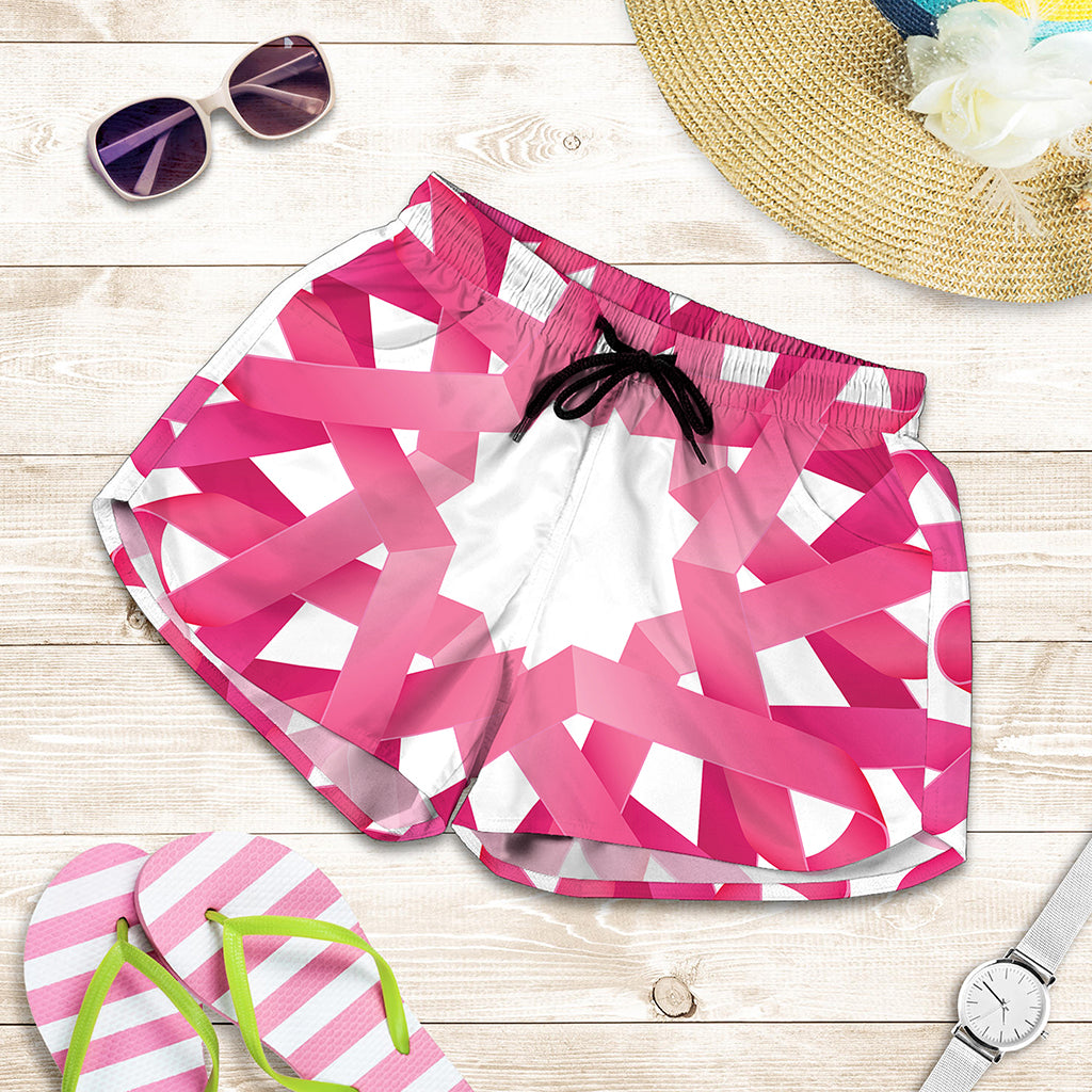 Pink Breast Cancer Ribbon Flower Print Women's Shorts