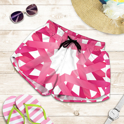 Pink Breast Cancer Ribbon Flower Print Women's Shorts