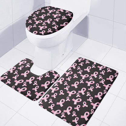 Pink Breast Cancer Ribbon Pattern Print 3 Piece Bath Mat Set