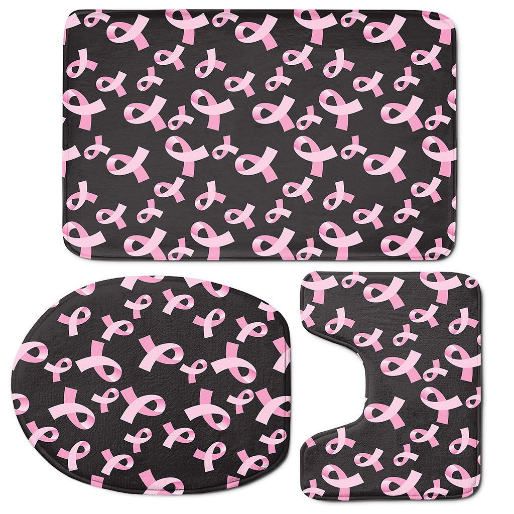 Pink Breast Cancer Ribbon Pattern Print 3 Piece Bath Mat Set