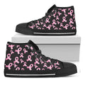 Pink Breast Cancer Ribbon Pattern Print Black High Top Sneakers