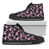 Pink Breast Cancer Ribbon Pattern Print Black High Top Shoes