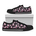 Pink Breast Cancer Ribbon Pattern Print Black Low Top Sneakers