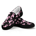 Pink Breast Cancer Ribbon Pattern Print Black Slip On Sneakers