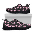 Pink Breast Cancer Ribbon Pattern Print Black Running Shoes