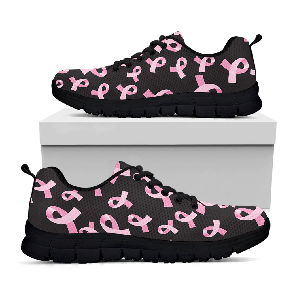 Pink Breast Cancer Ribbon Pattern Print Black Sneakers