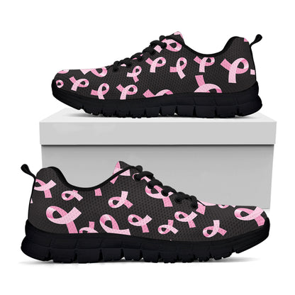 Pink Breast Cancer Ribbon Pattern Print Black Sneakers
