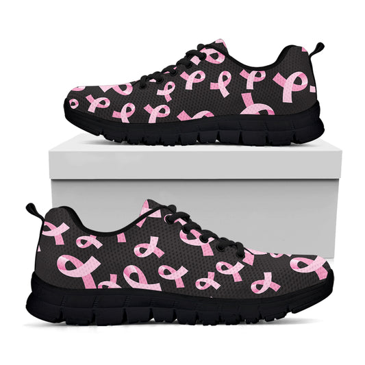 Pink Breast Cancer Ribbon Pattern Print Black Sneakers