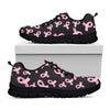 Pink Breast Cancer Ribbon Pattern Print Black Sneakers
