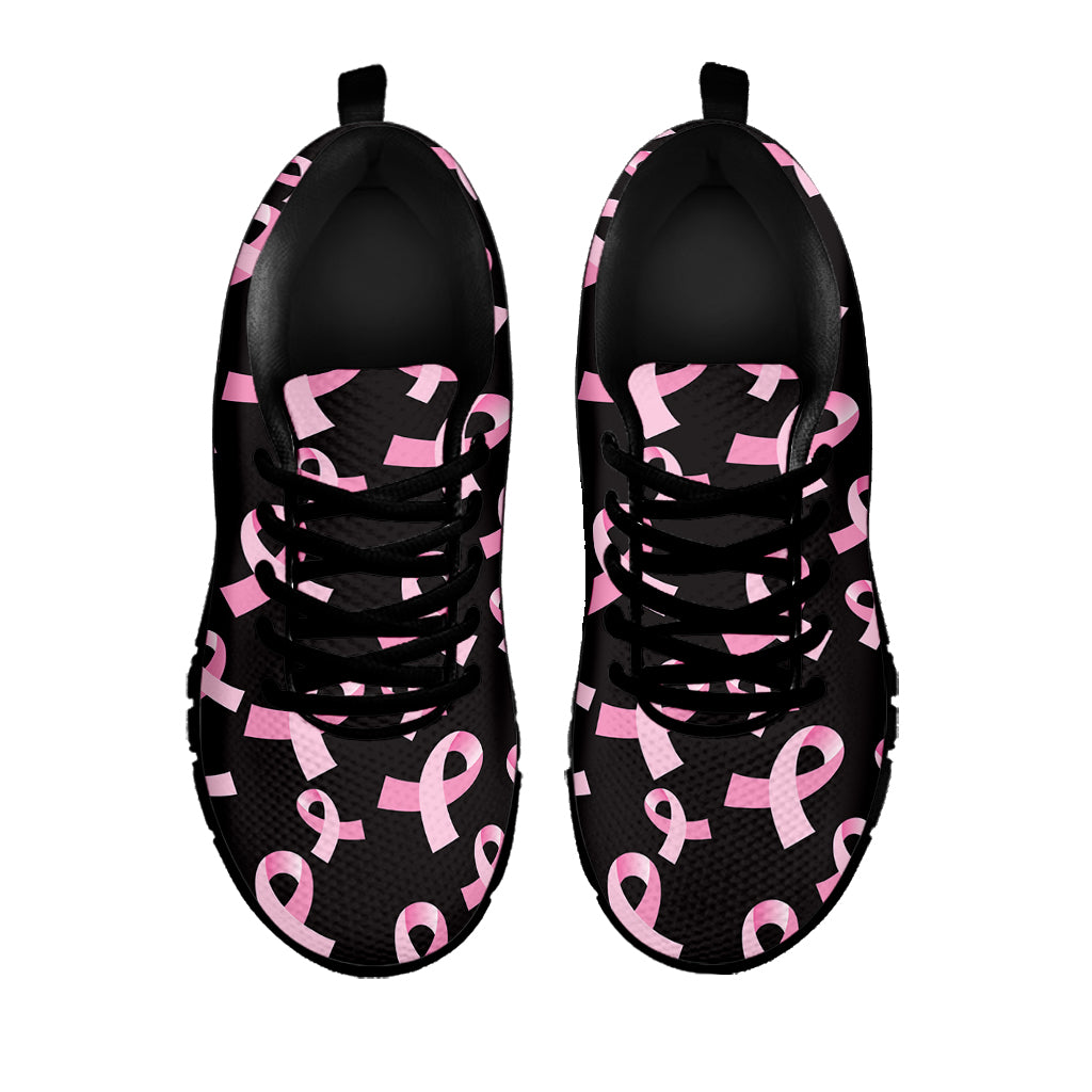 Pink Breast Cancer Ribbon Pattern Print Black Sneakers