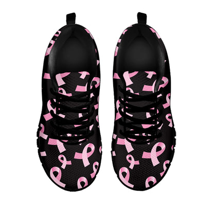 Pink Breast Cancer Ribbon Pattern Print Black Sneakers