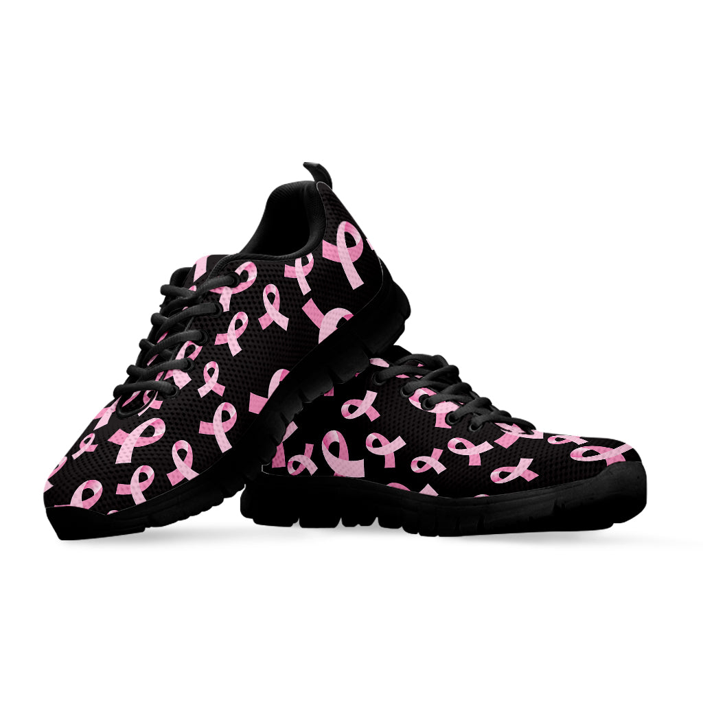 Pink Breast Cancer Ribbon Pattern Print Black Sneakers