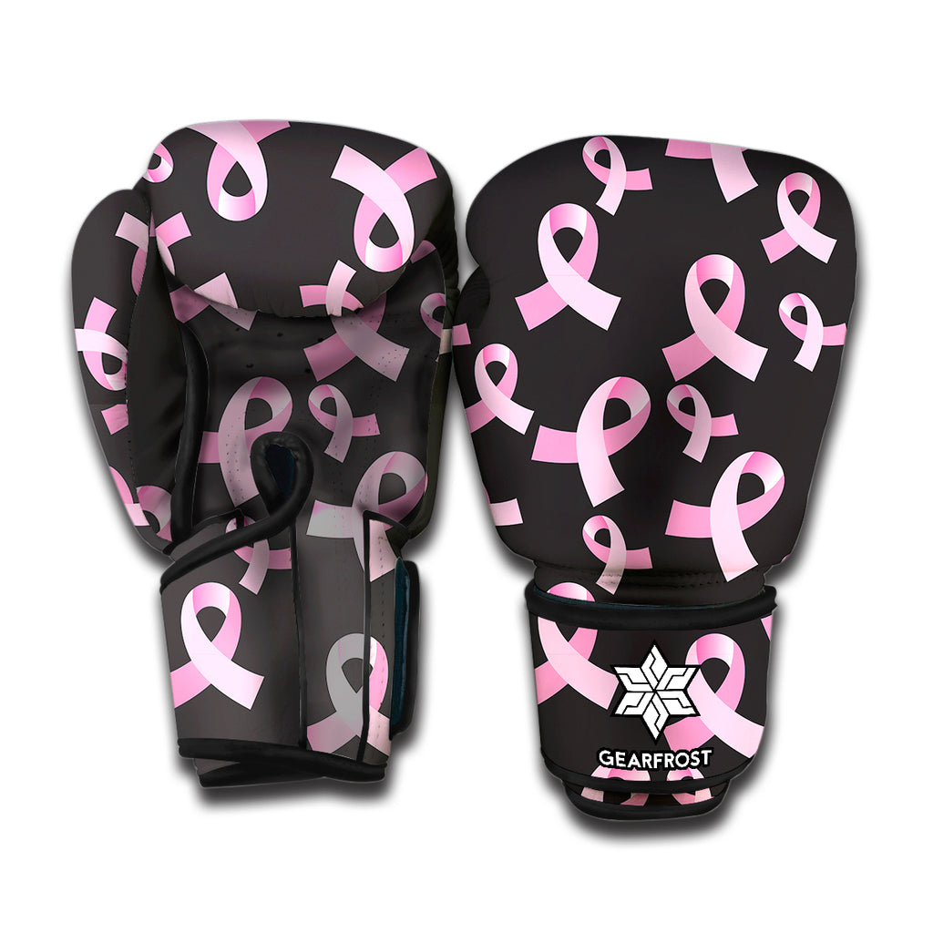 Pink Breast Cancer Ribbon Pattern Print Boxing Gloves