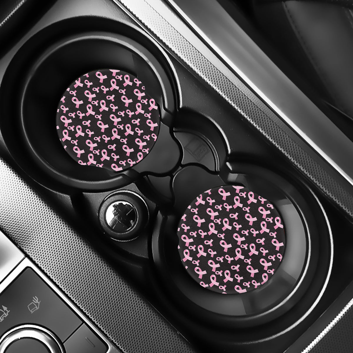 Pink Breast Cancer Ribbon Pattern Print Car Coasters