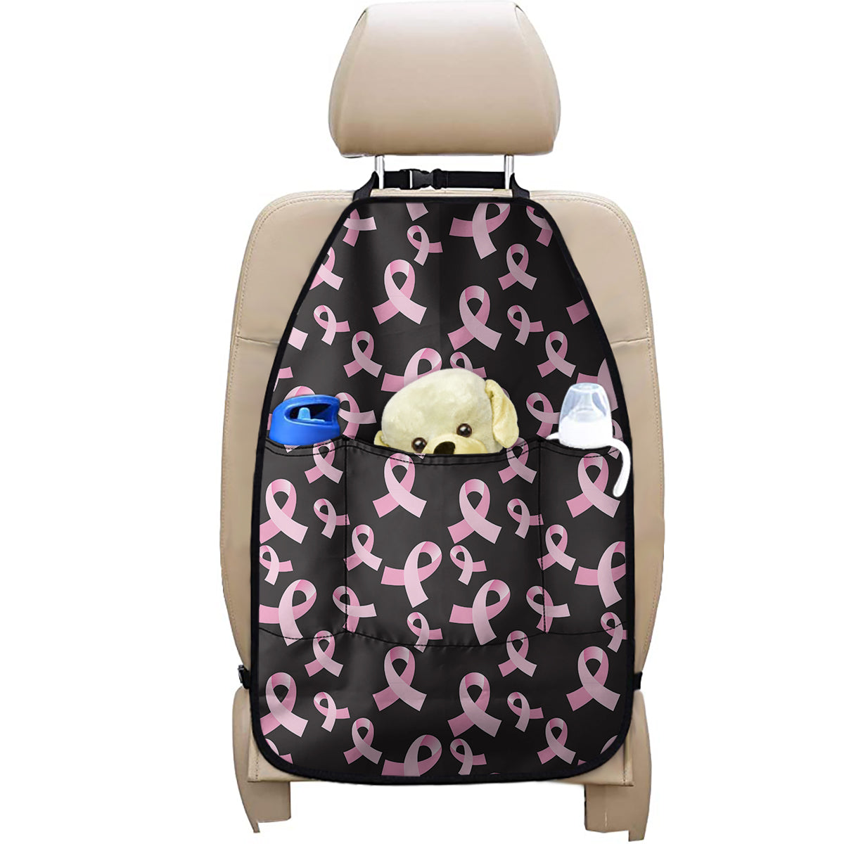 Pink Breast Cancer Ribbon Pattern Print Car Seat Organizers