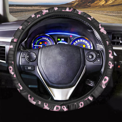 Pink Breast Cancer Ribbon Pattern Print Car Steering Wheel Cover