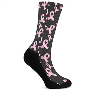 Pink Breast Cancer Ribbon Pattern Print Crew Socks