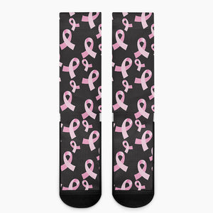 Pink Breast Cancer Ribbon Pattern Print Crew Socks