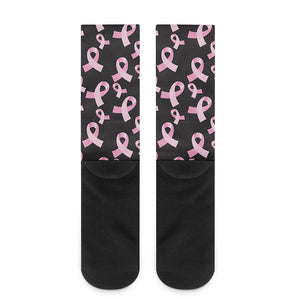 Pink Breast Cancer Ribbon Pattern Print Crew Socks