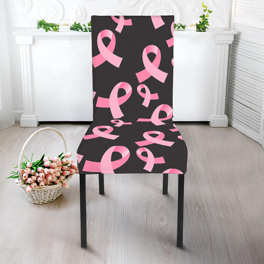 Pink Breast Cancer Ribbon Pattern Print Dining Chair Slipcover